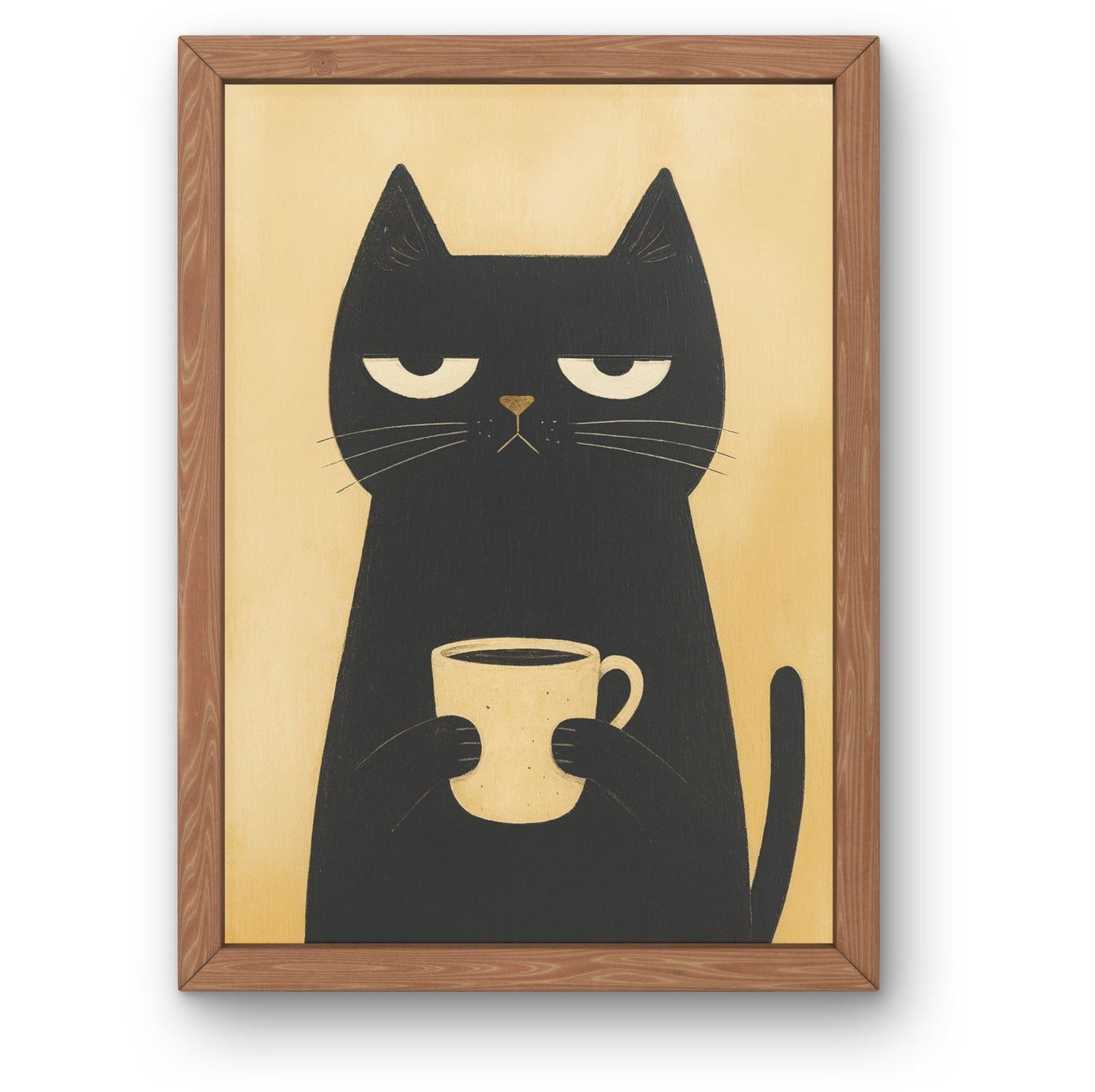 Black Cat with Coffee Framed Wall Art