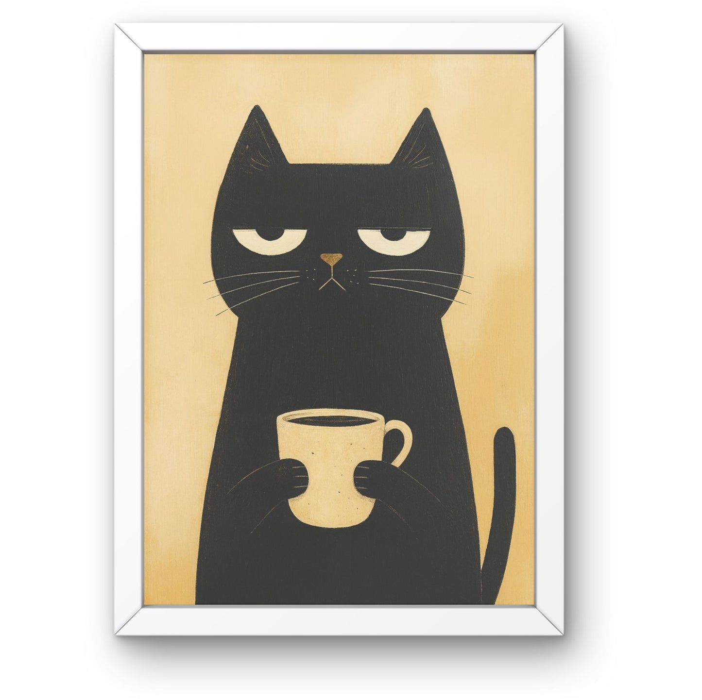 Black Cat with Coffee Framed Wall Art