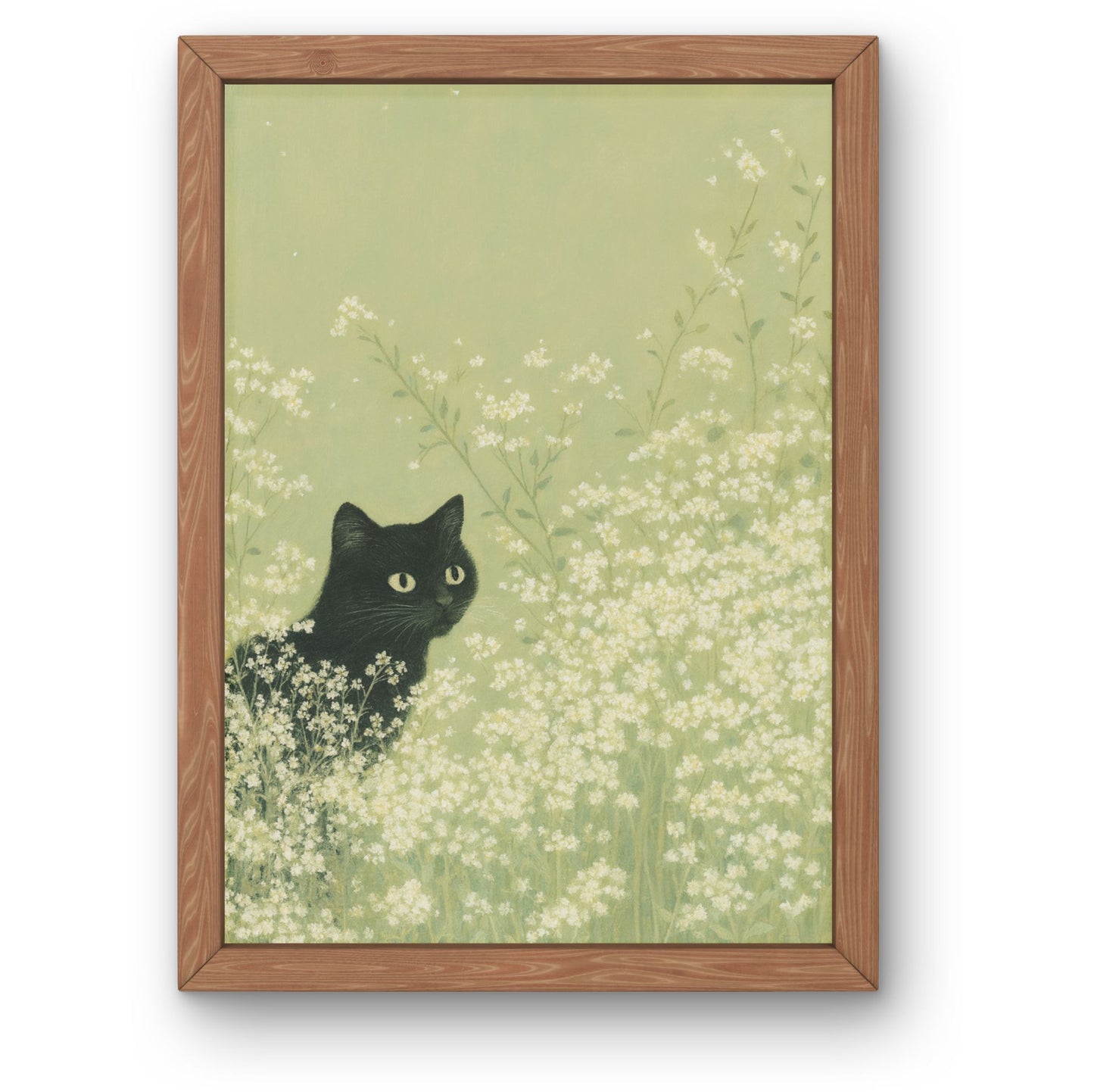 Black Cat in Flowers Framed Wall Art