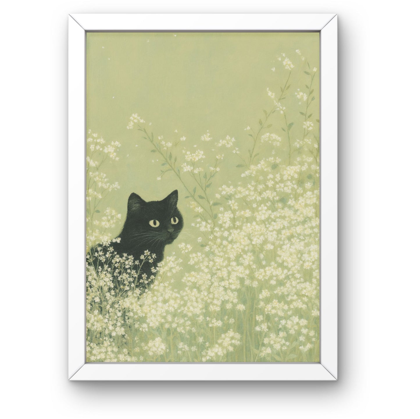 Black Cat in Flowers Framed Wall Art