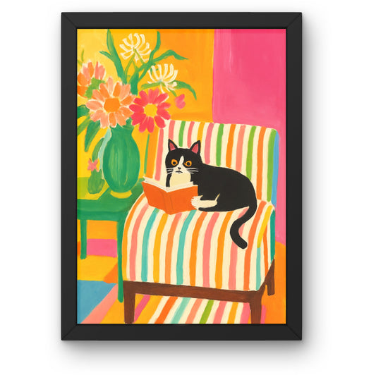 Cat Reading on a Chair Wall Art