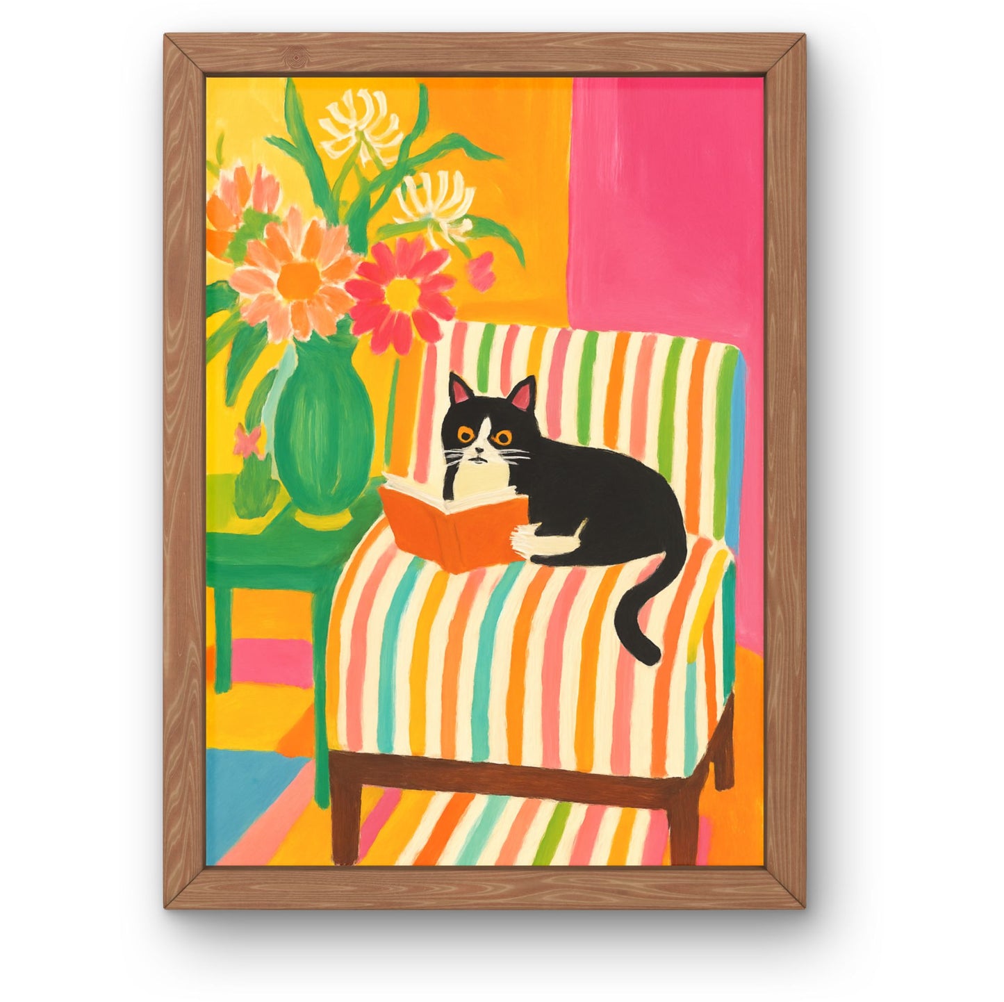 Cat Reading on a Chair Wall Art