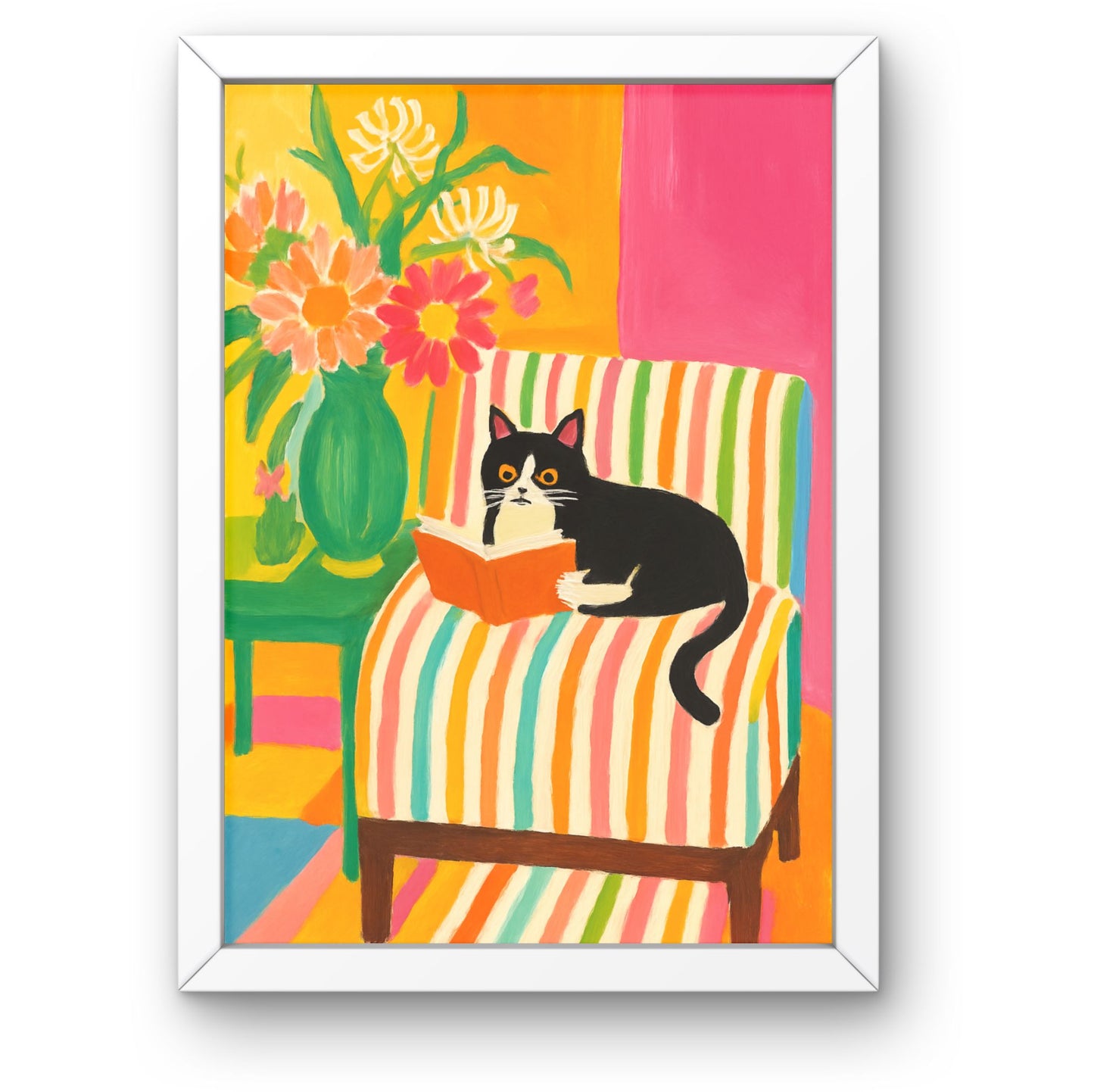 Cat Reading on a Chair Wall Art