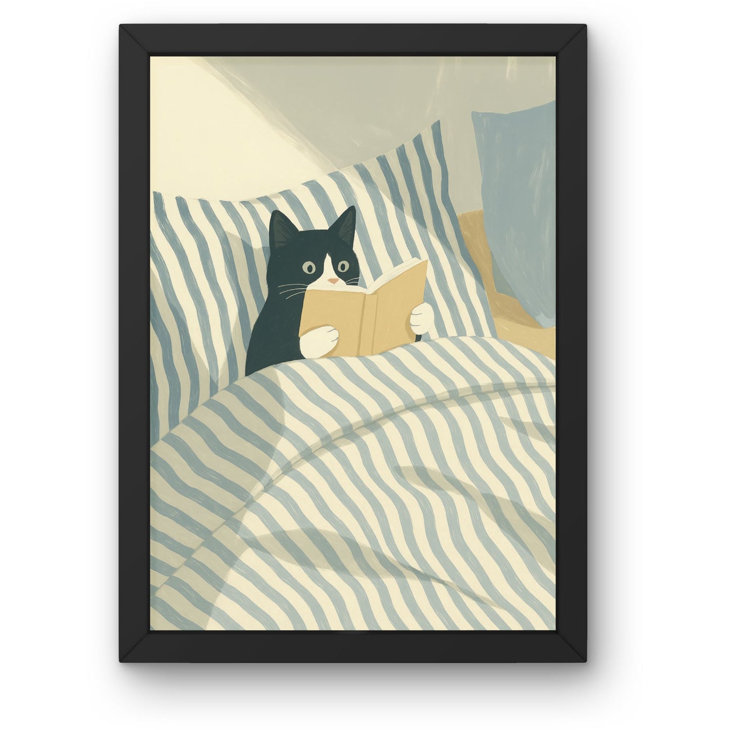 Cat Reading in Bed Wall Art