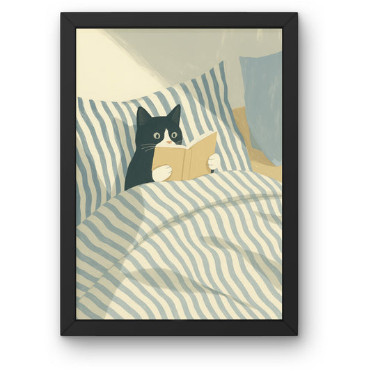 Cat Reading in Bed Wall Art