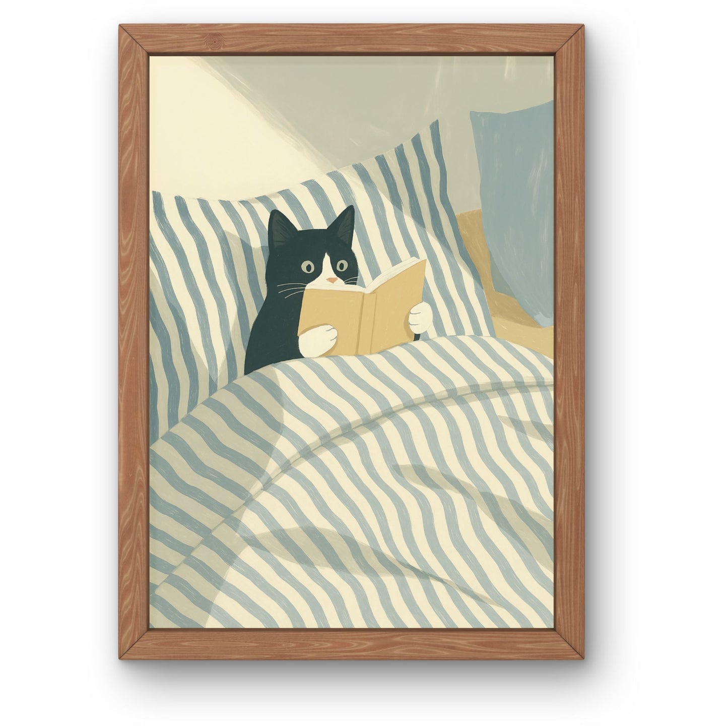 Cat Reading in Bed Wall Art