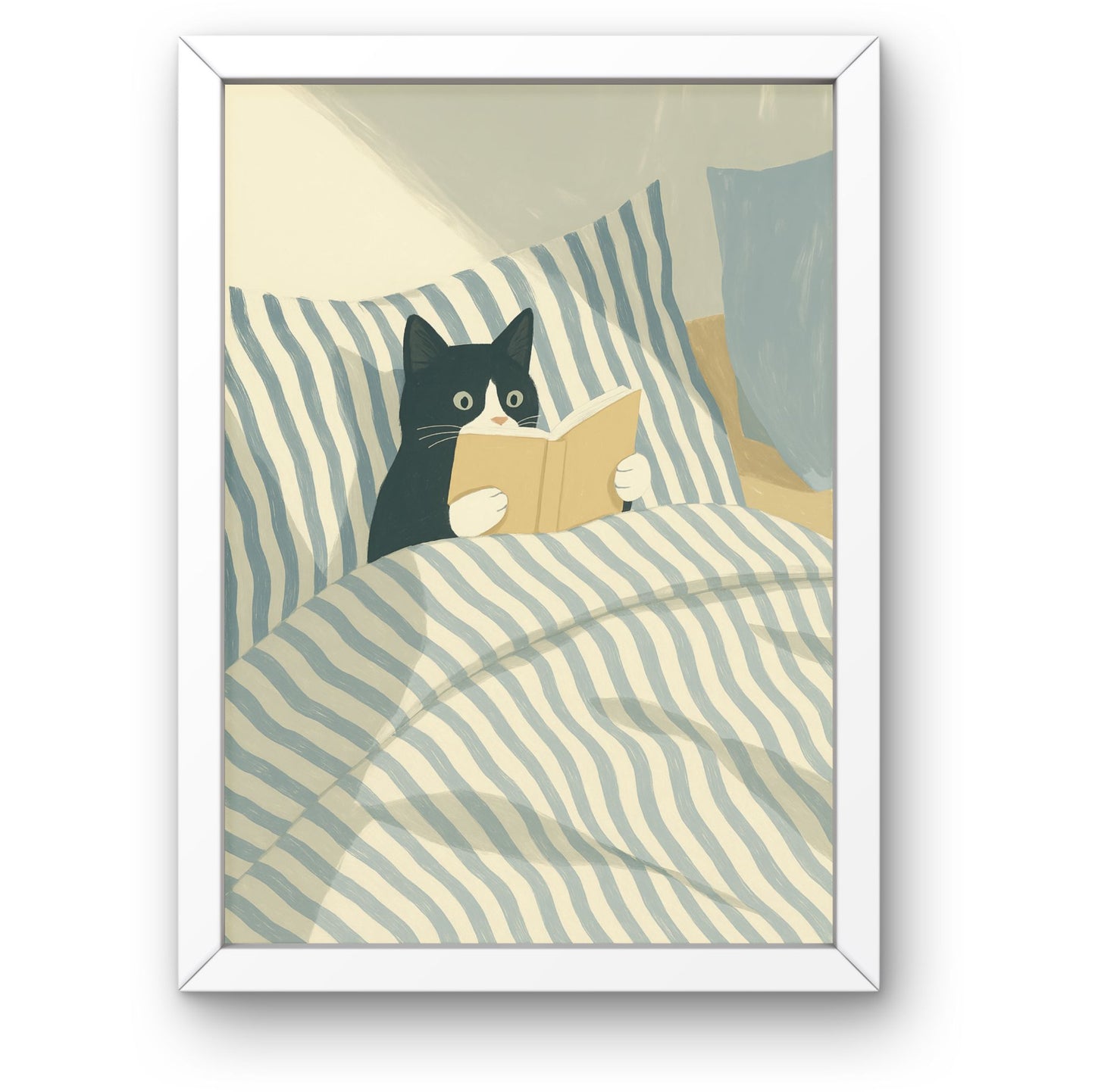 Cat Reading in Bed Wall Art