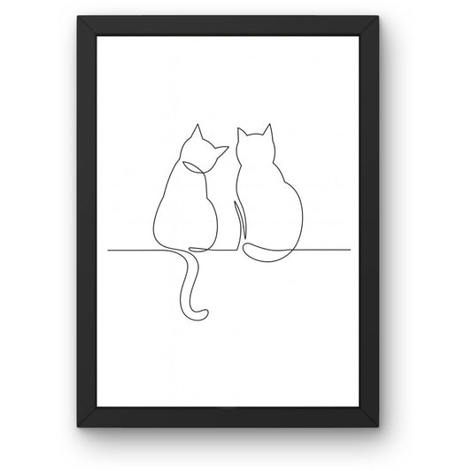 Minimalist Line Art Cats Framed Wall Art