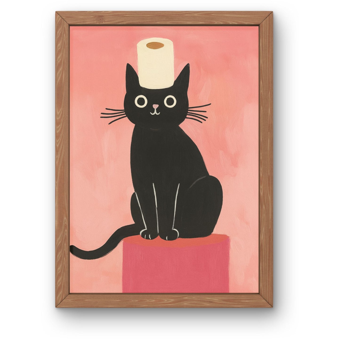 Black Cat with Toilet Paper Framed Wall Art