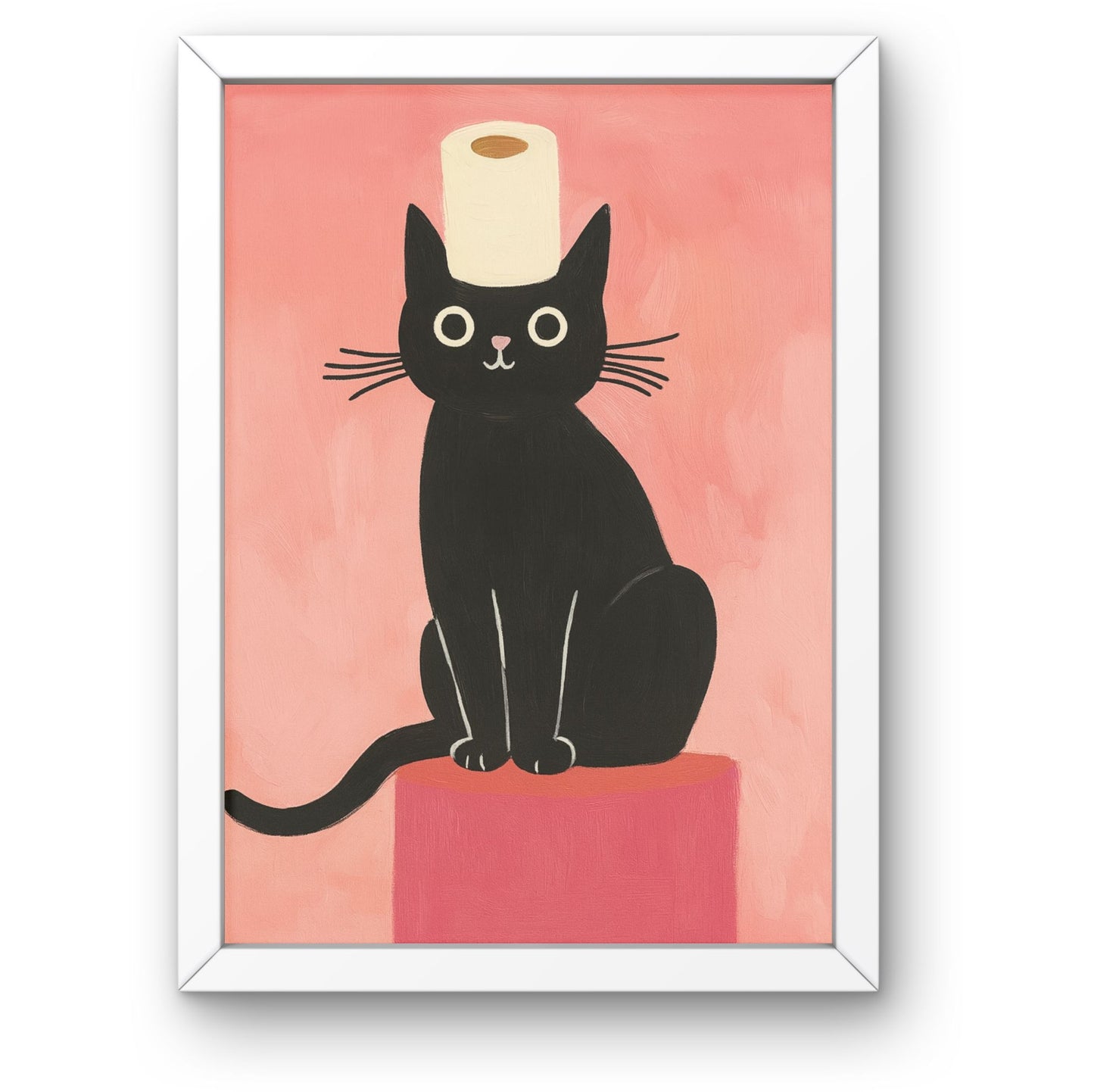 Black Cat with Toilet Paper Framed Wall Art