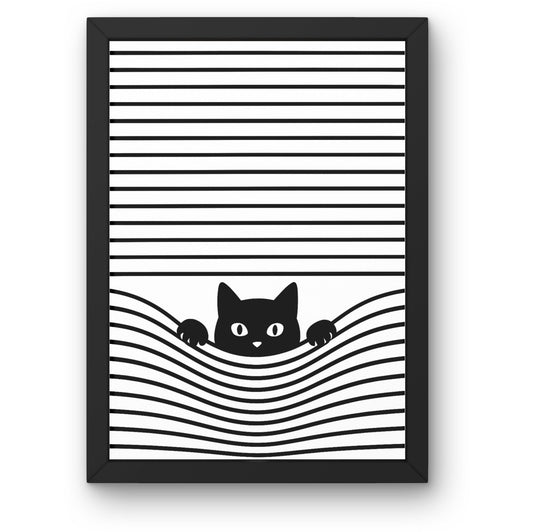 Peeking Cat – Minimalist Black and White Wall Art