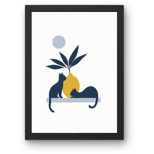 Minimalist Cats and Vase – Modern Abstract Framed Wall Art